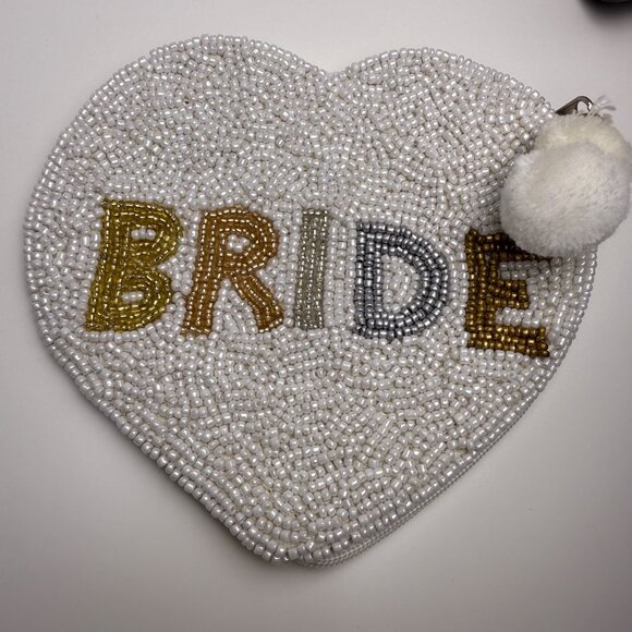 Beaded 'Bride' Heart Shaped Coin Purse Wedding Bachelorette Bridal‎ - Picture 1 of 6